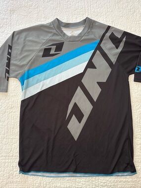 ONE Industries -Men's Black and Gray Athletic Jersey with Blue Stripe Accents